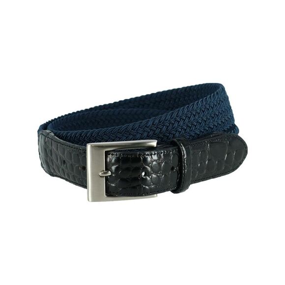 CTM Men's Big & Tall Braided Elastic Stretch Belt with Croc Print End Tabs - Picture 4 of 6